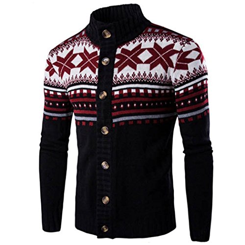 Preisvergleich Produktbild SANFASHION Herren Pullover Winter Christmas Cardigan Pullover Xmas Druck Strick Mantel Jacke Sweatshirt (Schwarz-501, L)