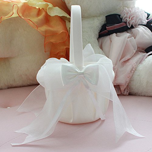 2 Stück Elfenbein Satin bowknot Hochzeit Blumenmädchen Korb Blumenkinderkörbchen - 3