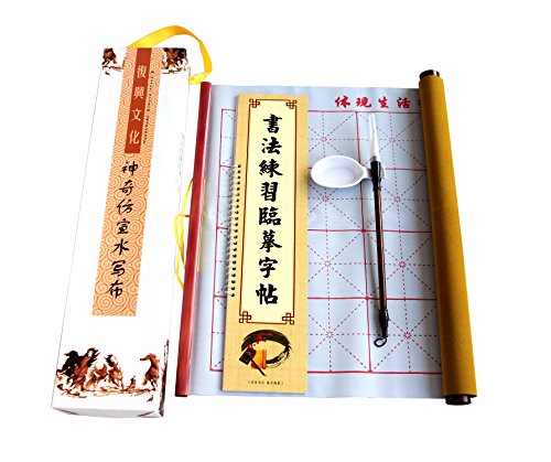 HorBous, rotolo riutilizzabile, riciclabile per la scrittura della calligrafia cinese, lavabile con acqua, con libro per copiare la calligrafia cinese (lingua italiana non garantita), set regalo