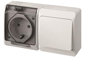 FAMATEL – Conmutador + Base | Enchufe de superficie | IP54 | Fácil instalación | Alta estanqueidad del producto | Libre de hálogenos | Protección Infantil | Aluminio