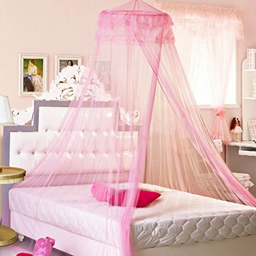 Prinzessin Travel Moskitonetz Fliegennetz Mückennetz Insektennetz Spitze Betthimmel Moskitonetzen Rund Moskitonetz für Einzel-oder Doppelbetten Indoor or Outdoor With A Full Hanging Kit (rosa)
