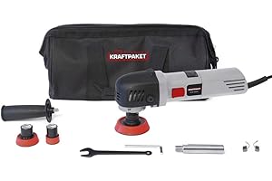 ‎DINO KRAFTPAKET Dino KRAFTPAKET 640244 710 W Rotary Polishing Machine Continuously in Set with 3 Support Pads (30, 50, 74 mm) Extension Adapter Bag for Car, Boat, DIY, Grey
