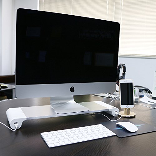 FSDUALWIN Alumium Laptop der Monitor Ständer Spacebar Speicher mit Keyboard Storage Schreibtischregal Steharbeitsplatz 4 USB Ports für PC,Laptop,Computer, Apple,Imac - 2