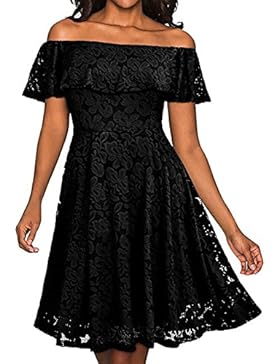 Damen Swing Kleider Off Schulter Vintage 50s Retro Rockabilly Partykleid Spitzenkleid Ballkleid Cocktailkleid...