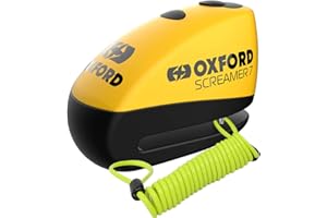 LLWQUANZSS Oxford Security Screamer 7 Alarm Disc Lock Yellow/Black LK290 with 1.5M Reminder Cable For Motorcycle Motorbike Security