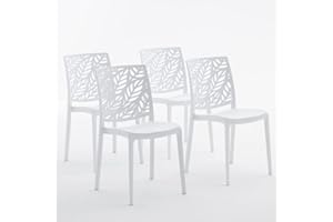 SIEDITI FUORI E DENTRO Sillas apilables de polipropileno con fibra de vidrio para interior, cocina o comedor, para exterior y jardín, sillas de bar y restaurante, de diseño - Dafne (4 sillas, blanco)