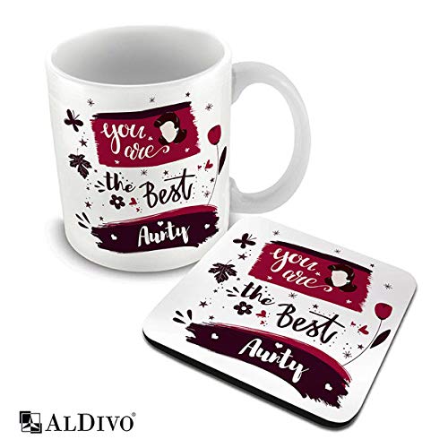 alDivo Premium Quality You are The Best Aunty Printed Combo Gift Pack of Ceramic Coffee Mug 330 ml + Printed Coaster