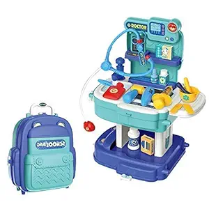 KHODIYAR 31 Pcs Cute Design School Bag Doctor Tools Toy Set for Boys & Girls, Medical Learning Doctor Toy with Portable School Bag Design Suitcase for Kids