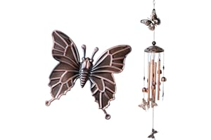 Koonafy Carillons Éoliens en Métal，Decoration intérieur et extérieur Jardin,avec 4 Tubes 6 Cloches Bronze, S Crochet，Carillon à Vent de Nature Mélodieux Elégante (Butterfly)