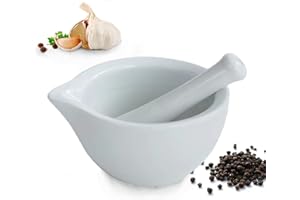 DeJivsin Mortero Cocina Cerámica, Mortero Piedra, Juego de Mortero y Mortero de 8 cm, con Mortero para Especias, Nueces, Pimienta o Hierbas, Interior y Extremo Rugoso