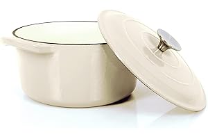 Echtwerk cazuela de hierro fundido con revestimiento esmaltado, olla de hierro fundido, asador con tapa, panera redonda, apta para hornos, parrillas, barbacoa e inducción, crema, 3,5 L