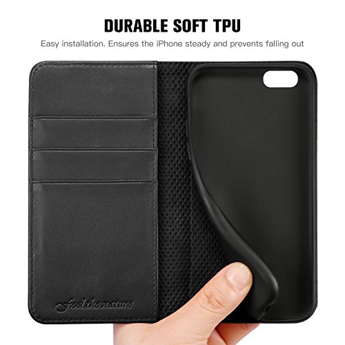 SHIELDON Funda iPhone 6s  Funda iPhone 6  Funda iPhone 6 Piel  Garant  a de por Vida  Cubierta Interior TPU  Ranuras para Tarjetas  Cierre Magn  tico  Funda Tapa iPhone 6s 6    Negro