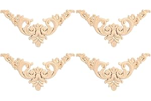 Nikou Fregi Decorativi in Legno per Mobili - 4 Pezzi Intagliati Con Intarsio Angolare Non Verniciati (12 * 12cm)