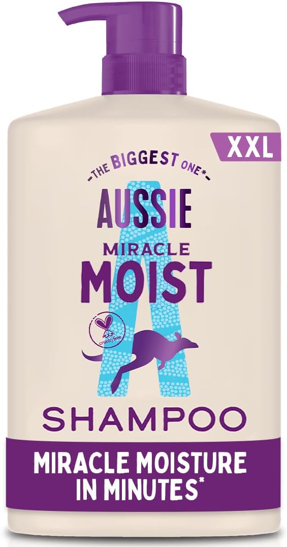 Aussie Miracle Moist Shampoo 1L, XXL Value pack. Moisturizing Formula to Revive & Restore Damaged, Brittle and Dry Hair. With Australian Macadamia Nut Oil, Cruelty-Free