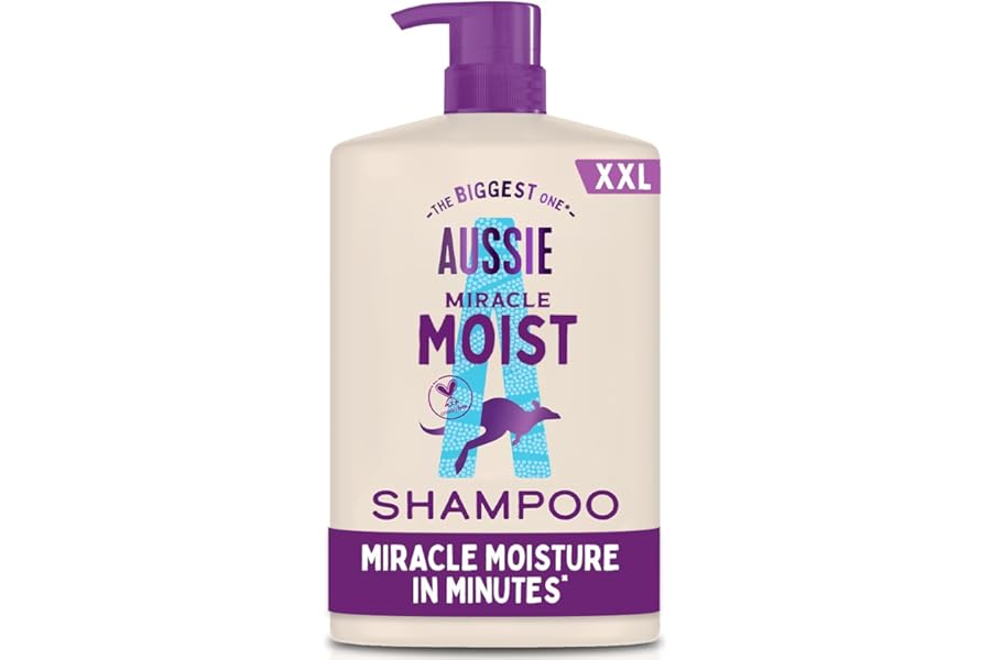 Aussie Miracle Moist Shampoo 1L, XXL Value pack. Moisturizing Formula to Revive & Restore Damaged, Brittle and Dry Hair. With Australian Macadamia Nut Oil, Cruelty-Free