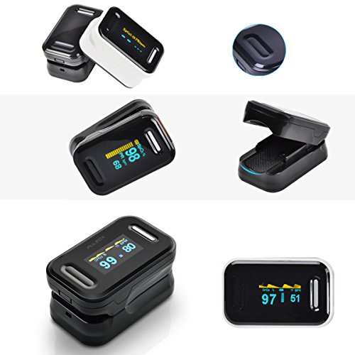 Pulsox – Fingerpuls Oximeter mit Farbanzeiger und Alarm, Hülle, Batterien, Umhänger, 5-sprachige Anleitung – 2 Jahre Garantie – CE Sicherheits-Zertifikate – SCHWARZ - 5