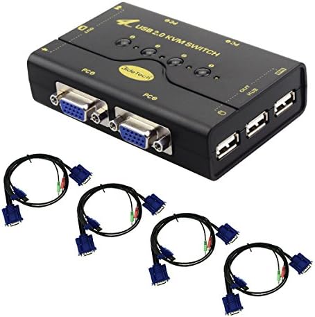 KVM Switch VGA 4 Port Video Switch Box with USB Hub Support Keyboard Mouse Connection and Push Button Switching Function