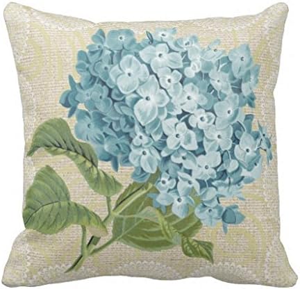Vicsebb Blue Hydrangea Lace Floral Vintage Canvas Square Throw Pillow Case Cushion Cover 18 x 18 inches