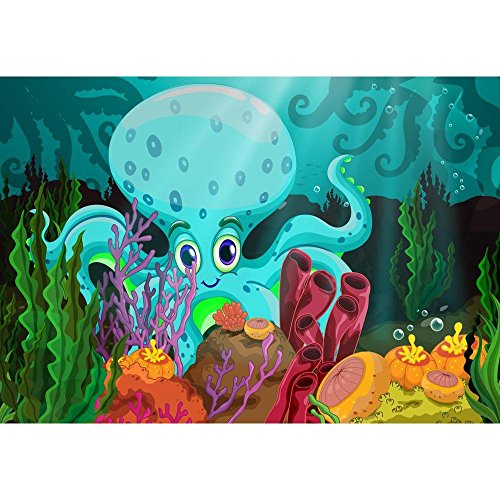 Pitaara Box Giant Octopus Underwater | Unframed Canvas Painting for Bedroom & Living Room | 26 x 18 inch (66 x 46 cms)