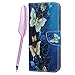 Produktbild Floral Klappe Hülle Für Samsung Galaxy J4 Plus/ J4 Prime, Ständer Funktion Buchhülle Mit Karteneinschub Handschlaufe Loch Brieftasche Schutz Hülle [mit Pink-Stylus] 360 Grad Rückschal, Blau