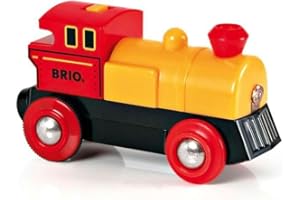 BRIO World - 33594 - Locomotive à pile Bidirectionnelle Jaune - Train électrique avec fonction lumineuse - Pour circuit de train en bois - Jouet pour garcons et filles dès 3 ans
