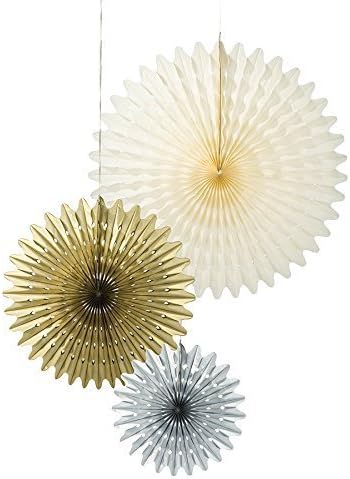 Giant Metallic Paper Fans Hanging Decadent Decorations x 3