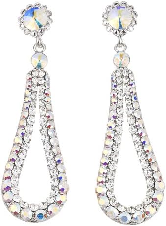 Gemini London Jewellery's Swarovski Crystal Loop Swing Earrings made with AB and Clear White Swarovski Crystals, Nickel Free, Rhodium Plated, Silver Effect Finish