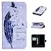Produktbild HopMore Compatible with Leder Handy Hülle für Galaxy S9 Hülle Kartenfach Klappbar Bumper LedertascheSilikon Schutzhülle Handyhülle Tasche Schale Cover Case - Blaue Federn