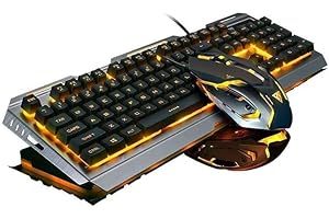 BEKIZO Packs de Teclado y Mouse,Teclados para Juegos,ratón Combinado con retroiluminación Arco Iris,Teclado LED 3200 dpi para Juegos,Teclado de Ordenador con Cambio de Color,Panel de Metal Blanco para Prime
