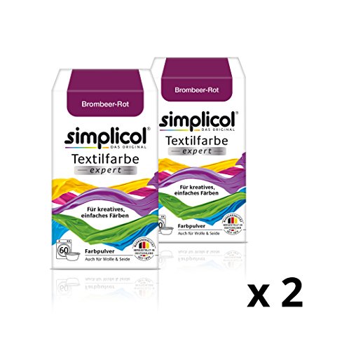 Simplicol Textilfarbe expert Für kreatives, einfaches Färben - 1736 - "Brombeer-Rot" - Neu! - 2er-Pack