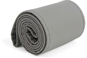 GOGOU Coprivolante auto universale da cucire, rivestimento protettivo per volante in pelle nera di microfibra, con filo ed ago, per volanti con diametro di 37-38 cm. (Grigio)