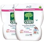 L'arbre vert Lessive Liquide Recharge pour Peau Sensible/Famille Hypoallergénique 30 Lavages 2 L - Lot de 2