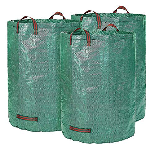 OUZIFISH Sacos para desechos de jardín, Bolsas de Basura Reutilizables y Ligeras con Asas (Paquete de 3 Grandes de 120 litros)