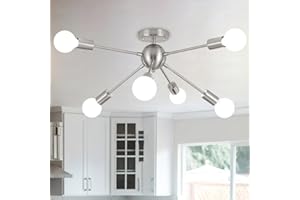 MRHYSWD Lámpara De Techo Vintage Industrial Modernas De 6 Luces, Lampara Techo Níquel Para Salon Dormitorio Comedor Cocina Pasillo, Lampara Araña Techo Sputnik Lampara Colgante Retro, Sin Bombillas