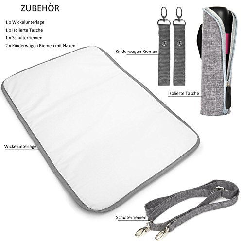 Baby Wickeltasche, BRINCH Multifunktion Baby Windel Umhängetasche tragbare Einkaufstasche mit Wickelunterlage, Isolierte Tasche, Kinderwagenbefestigungen - 7