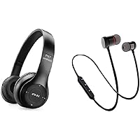 ROCK LYFE P47 Wireless Bluetooth Headphones 5.0+EDR with Volume Control, HD Sound and Bass, Mic, SD Card Slot and (Black…