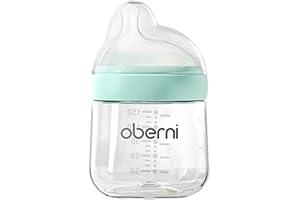 Oberni Baby Bottles with Slow Free Flow Off-Centered Teat for 0+ Months, Anti Colic Newborn Milk Feeding Bottle, 150ml/5oz/Blue/1Pack