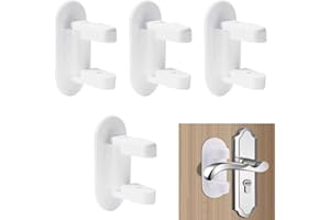 PUEDNO 4 Pack Door Lever Safety Locks, Safety Door Handle Lock for Child, No Drill Self-Adhesive Door Handle Locks for Child-Proof & Pet-Proof for Bedroom Kitchen, White