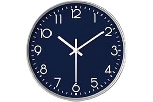 Taodyans Silent Wall Clock 12 Inch Kitchen Clock Quartz Battery Operated Round Modern Hanging Clock for Office Class Room Living Room Bedrooms (Navy blue)