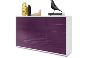Vladon Sideboard Ben V3, Kommode mit 3 Türen und 2 Schubladen, Weiß matt/Brombeer Hochglanz (117 x 74 x 36 cm)