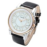 JSDDE Uhren,Elegant Frauen Armbanduhr Strass Ziffern Damen-Armbanduhr Echtleder 