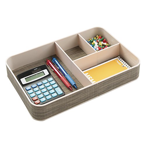 InterDesign 45308EU Twillo Bürobedarf-/Schreibtisch-Ablage für Bleistifte, Stifte, Taschenrechner, Notizblöcke – Groß, 4 Fächer, Perlmuttchampagnerfarben Plastik 30,48 x 20,32 x 5,08 cm - 2
