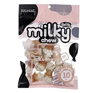 Rena Dogaholic Milky Chews Knotted Bone with Chicken Dog Treat, 10 Pieces, Pack of 2