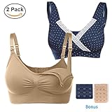 Sujetador de Enfermería, Shinymod 2 Paquetes Maternidad Inalámbrico Inconsútil Amamantamiento Bras & 2 Sujetadores Extensores (L, Beige + azul marino)