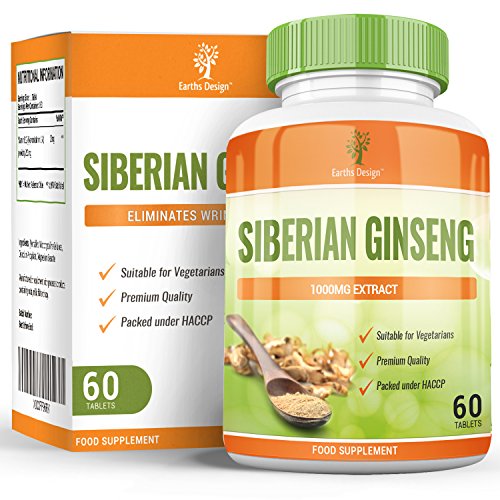 Preisvergleich Produktbild Sibirischer Ginseng - 1000mg Ginseng Extrakt - Maximal Potentes Nahrungsergänzungsmittel für Männer & Frauen - Geeignet für Vegetarier - 60 Kapseln (2 Monate Vorrat) von Earths Design