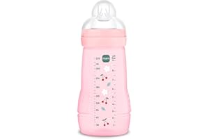 MAM Butelka dla niemowląt, 2-4 miesiące, 270 ml, ze smoczkiem 2 o średnim przepływie silikonowym, łatwa do utrzymania, łatwa do czyszczenia, MAM Easy Active, jasny róż, opakowanie 1 szt