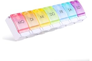 ‎OPRET Opret Tablettenbox 7 Tage Deutsch, Pillendose Regenbogen, Tablettendose Pillenbox Medikamentenbox Wochen Tabletten Organizer, Kleine Eicht Zu Öffnen für Unterwegs