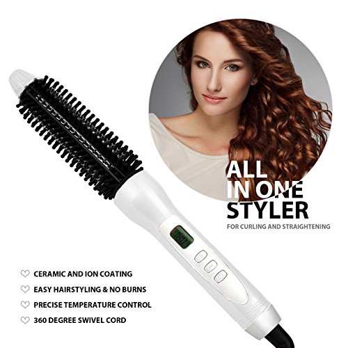 Professional Hot Brush All-in-One Styler from AsaVea®- Ceramic Hair Ultimate Detangling, Curling, Styling and Straightening Heat Tool for Easy Hairstyling with LCD Display and Precise Temperature Control - Buy Now to Get the Perfect 'Do' Today (white)