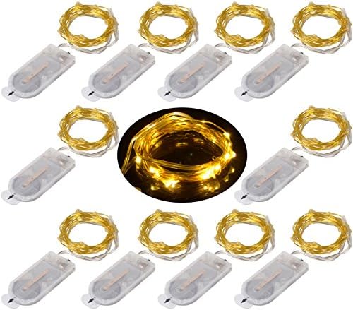 LXINGS 10PCS LED Mini String Fairy Moon Lights Battery Powered 2M/20LEDs,Bright Golden Wire,Costume Wedding Party Centerpiece Bottle Lights Decoration Christmas Lighting(Warm White)