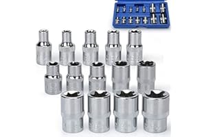 NOOSVERL Douille Torx Femelle 14 Pièces,E4 - E24 sur rail 1/4", 1/2", 3/8",Coffret Douille Torx Femelle, Outil Pour écrou
